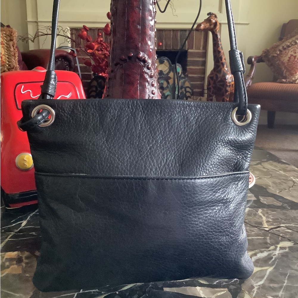 Margot black genuine pebbled grained leather crossbody bag 9.5x8.5